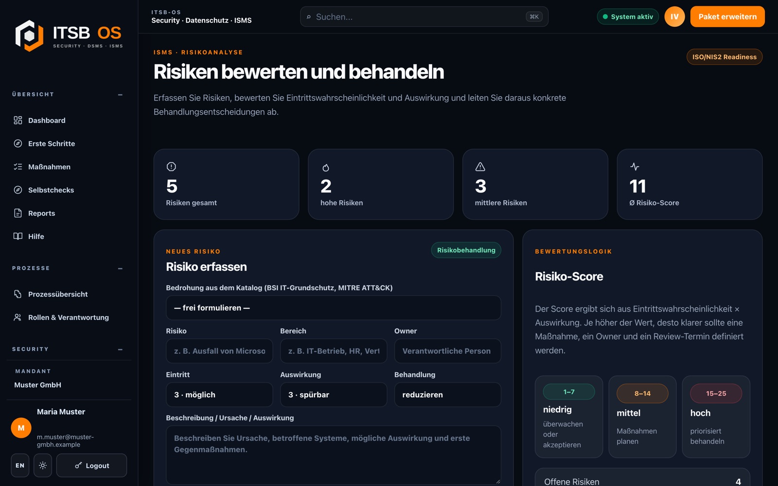Risikomanagement in ITSB-OS mit Bedrohungskatalog und Behandlung